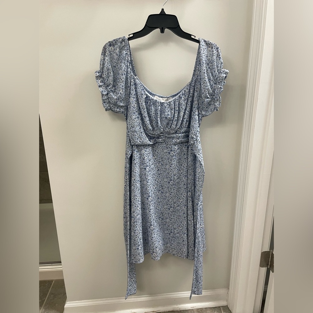 Blue Floral Milkmaid Mini Dress